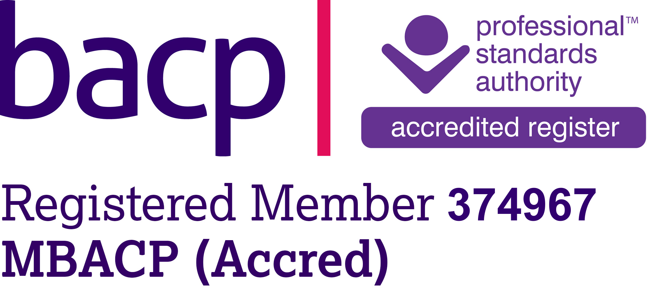 BACP membership badge, showing my registration and accreditation